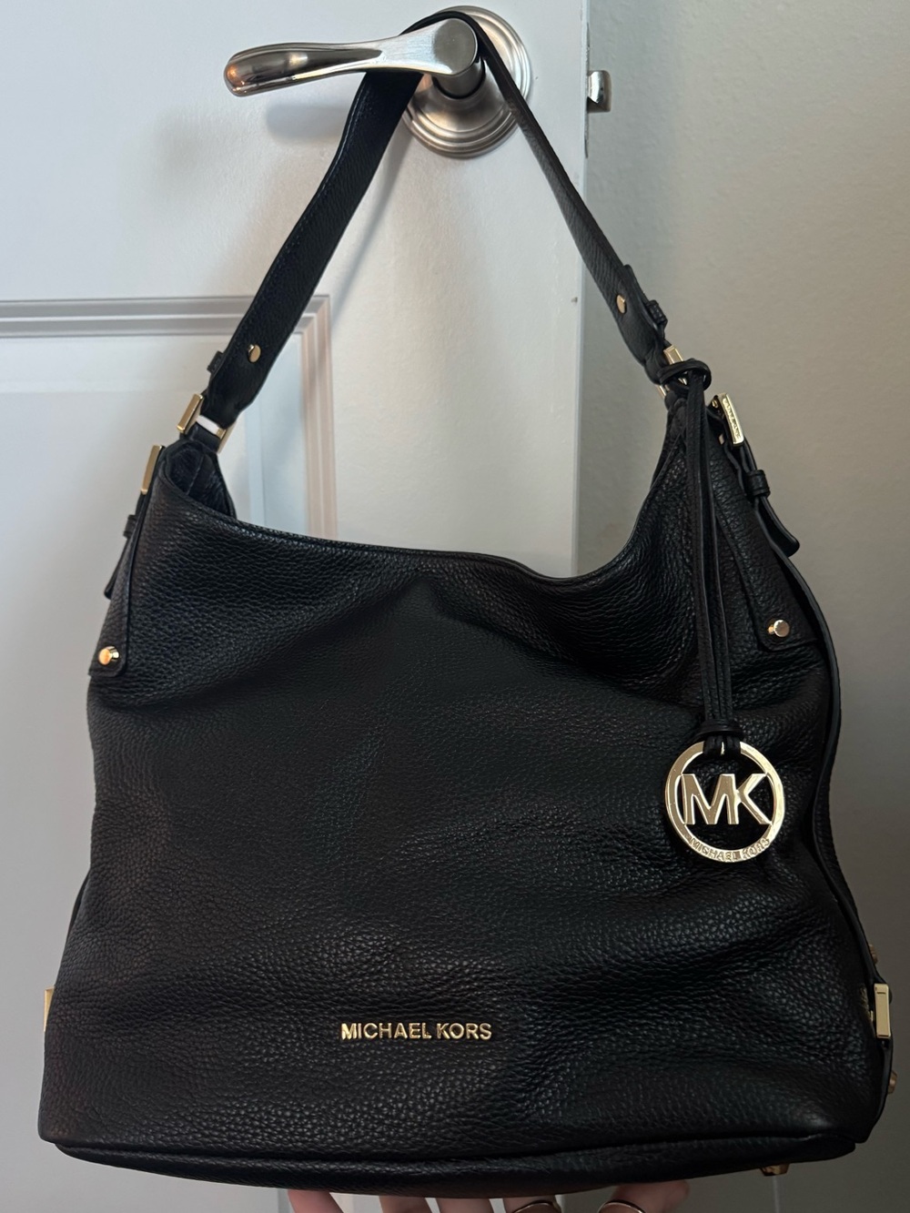 Michael Kors Black Pebbled Leather Bedford Large Hobo Shoulder Bag